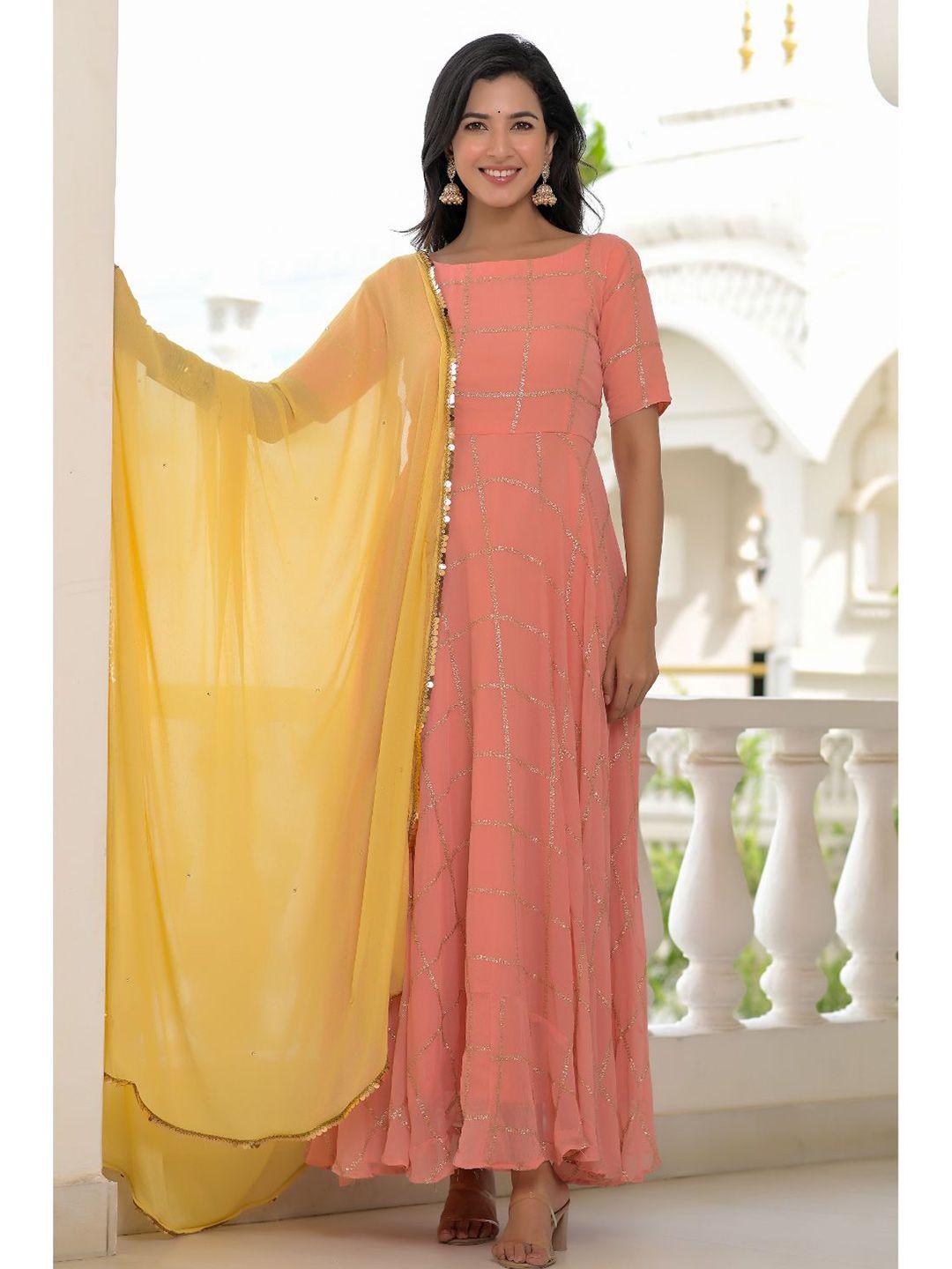 rangpur peach-coloured georgette ethnic maxi dress