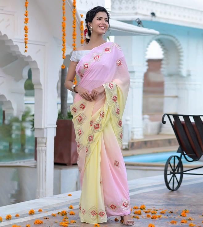 rangpur pink & yellow shaded saree with blouse