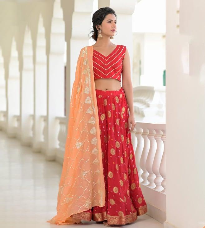 rangpur red lehenga with blouse and dupatta