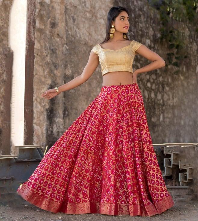 rangpur red lehenga with off shouder blouse