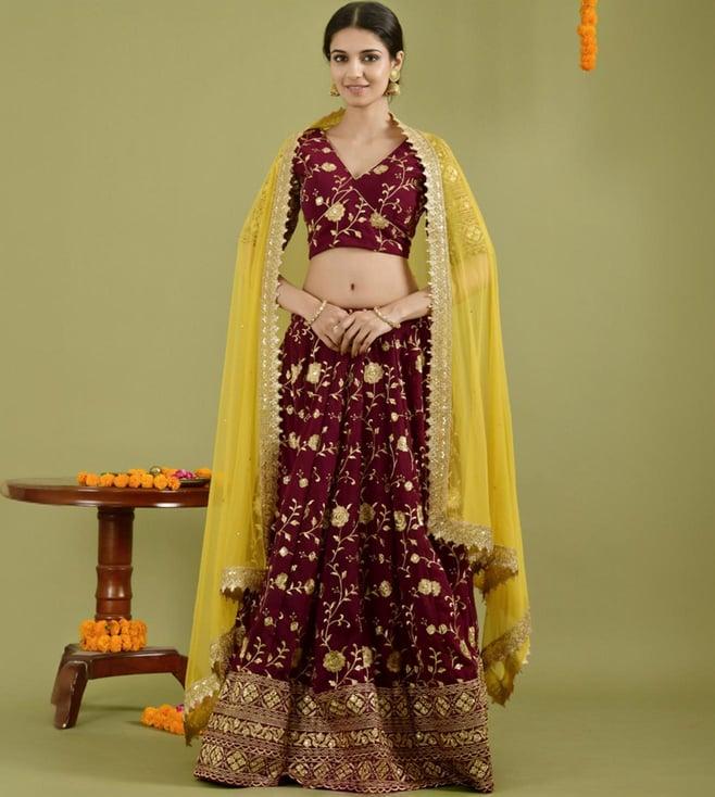 rangpur wine lehenga with blouse and dupatta