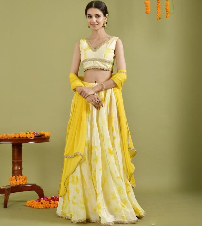 rangpur yellow tie- dye lehenga with blouse and dupatta