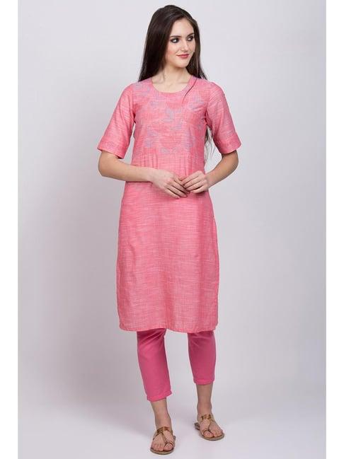 rangriti pink cotton printed straight kurta