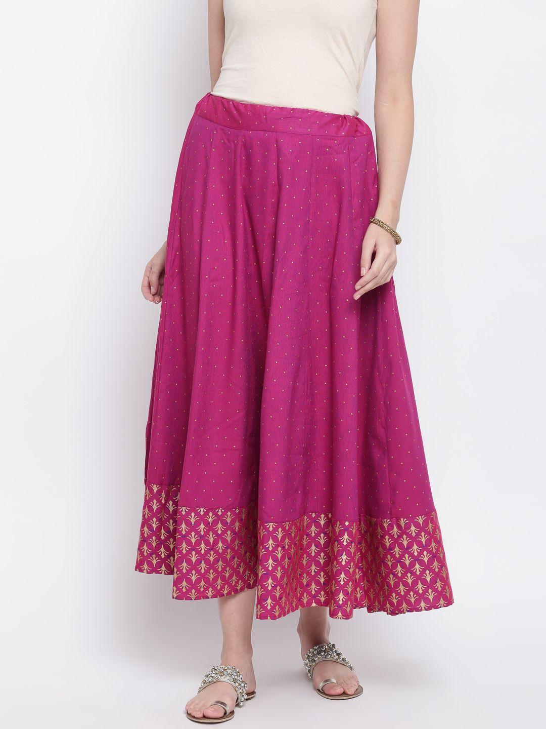 rangriti women pink & golden printed flared skirt