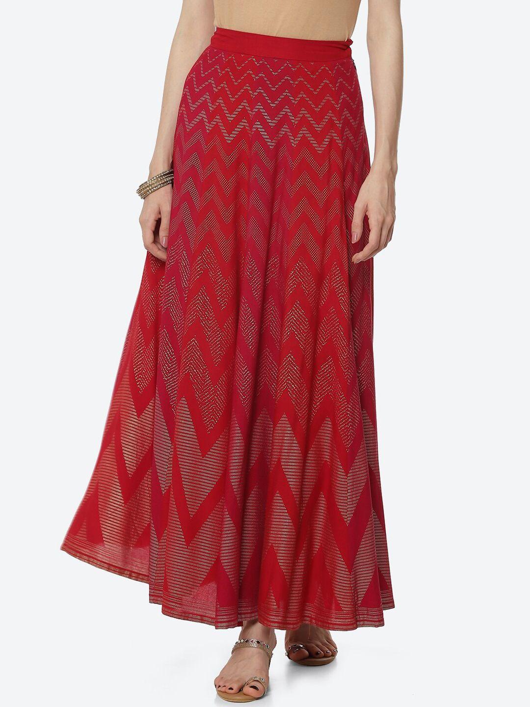 rangriti women red printed maxi flared skirt