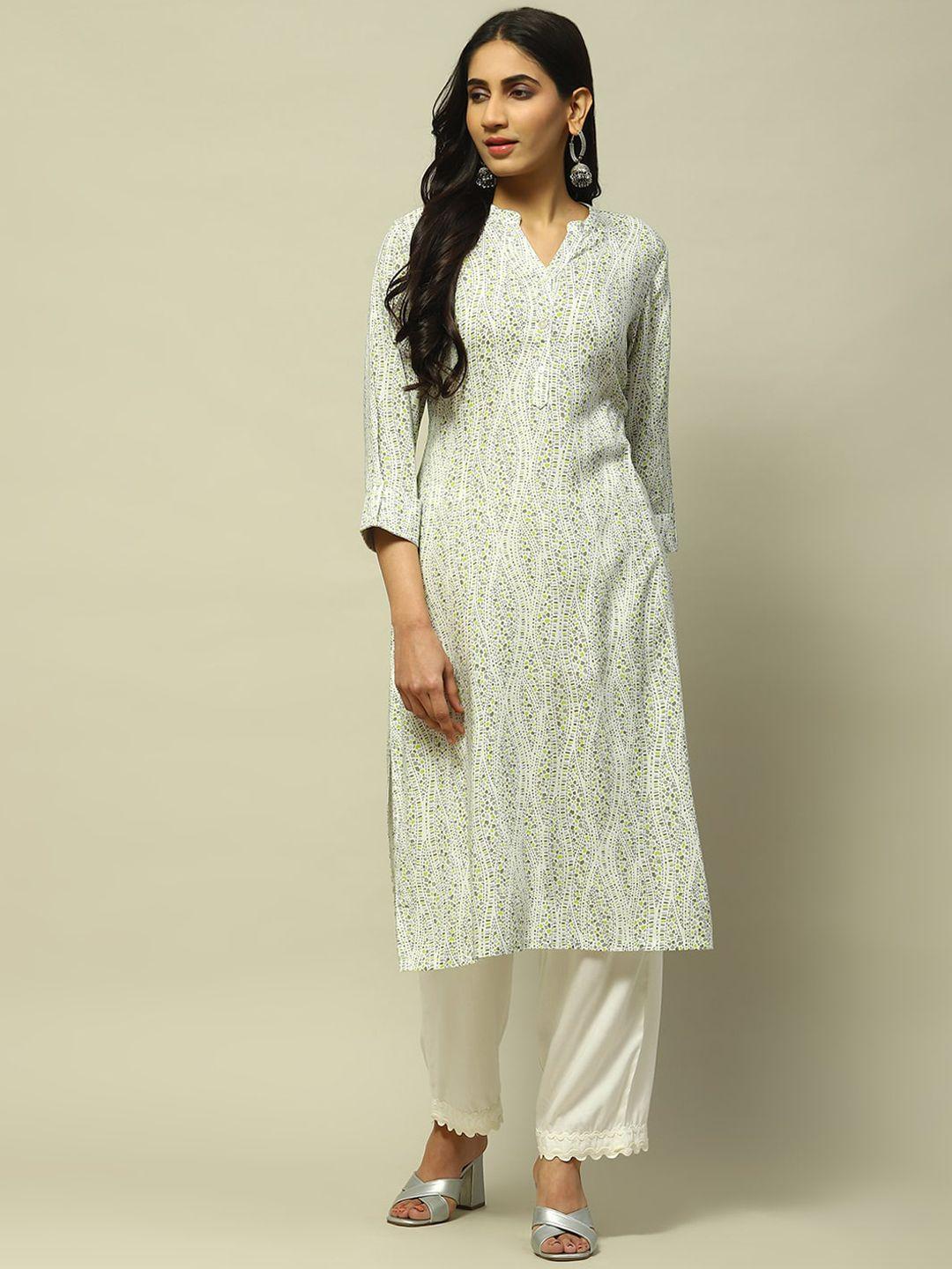 rangriti abstract printed roll-up sleeves mandarin collar kurta