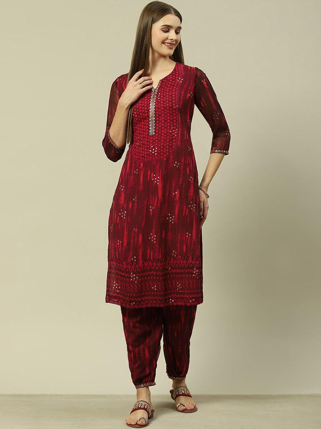 rangriti abstract printed sequinned detail straight kurta with salwar