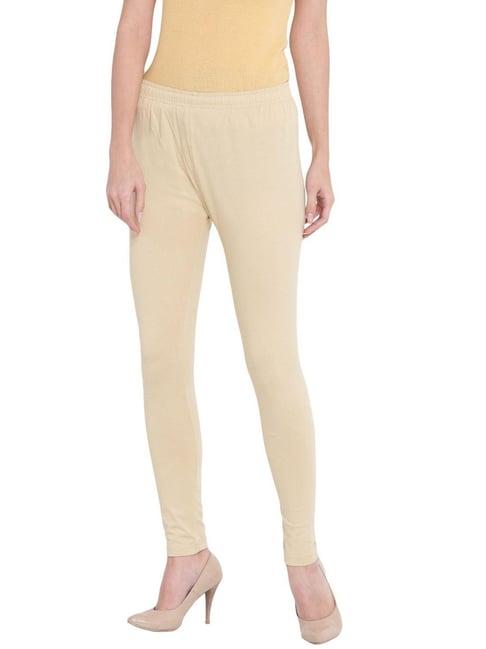 rangriti beige cotton regular fit leggings