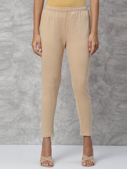 rangriti beige cotton regular fit leggings