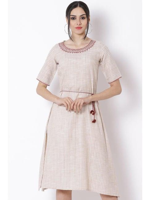 rangriti beige printed a-line dress