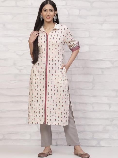 rangriti beige printed straight kurta