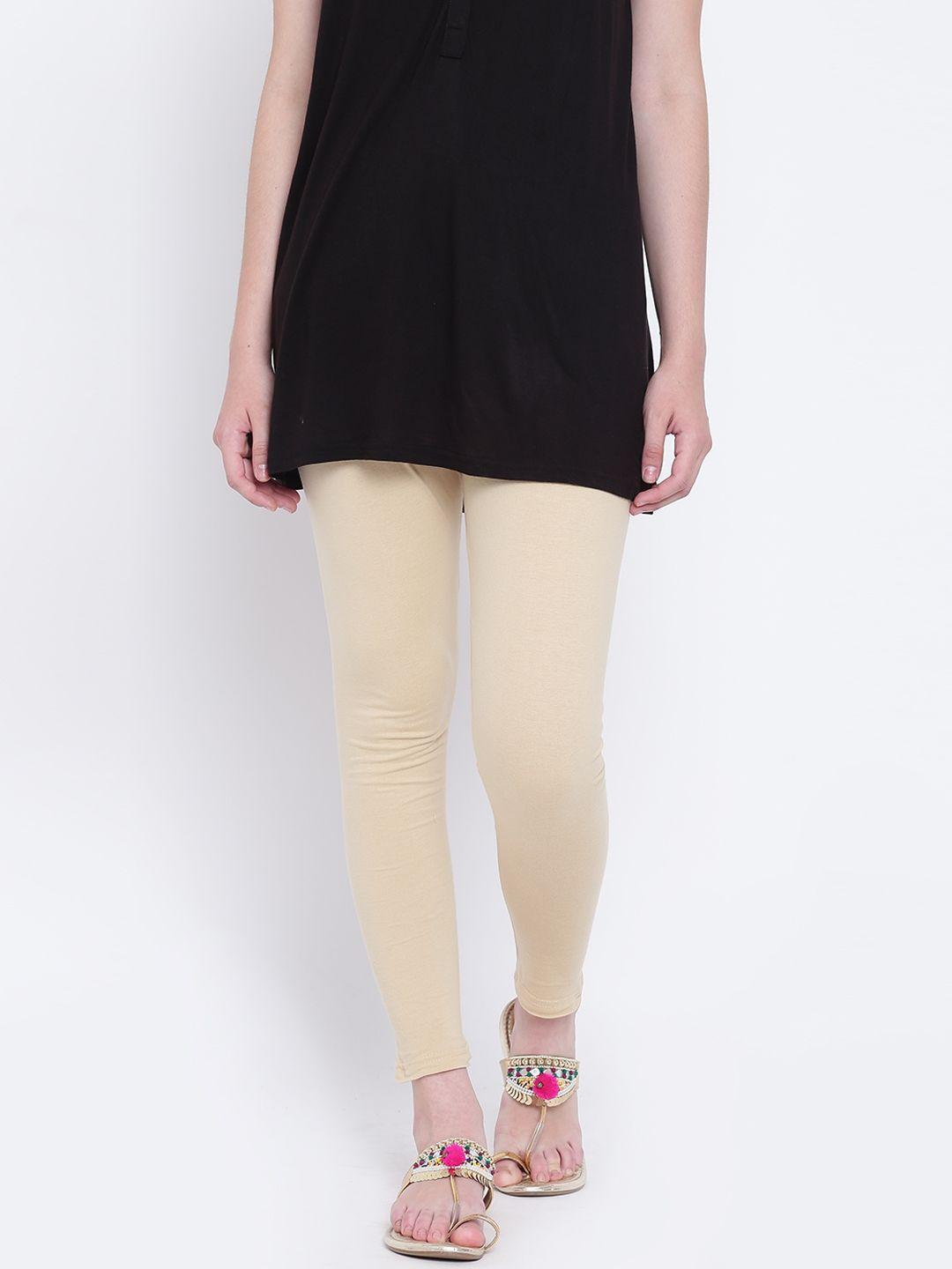 rangriti beige pure cotton solid ankle-length leggings
