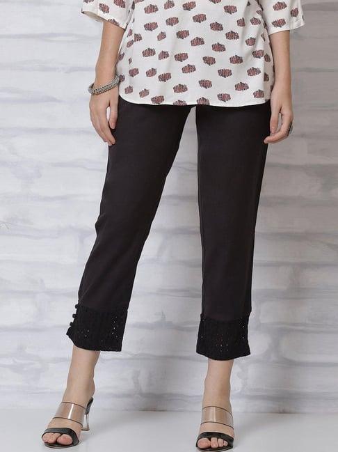 rangriti black cotton regular fit pants