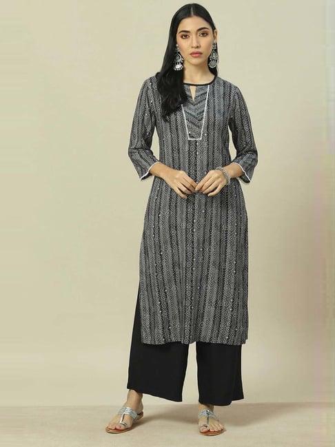 rangriti black printed kurta and palazzo set