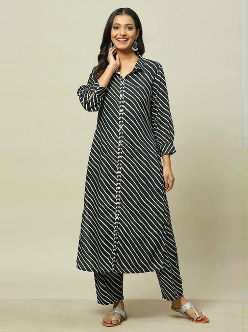 rangriti black striped kurta and palazzo set