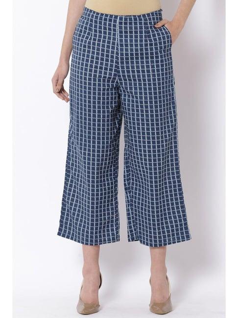 rangriti blue cotton chequered palazzos