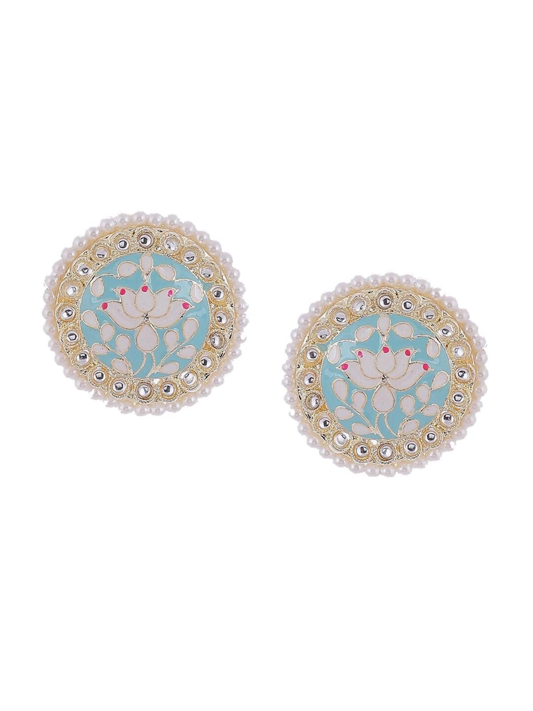 rangriti blue pearls studded meenakari contemporary studs earrings