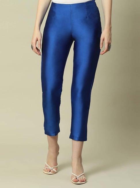rangriti blue plain slim pants
