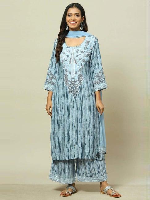 rangriti blue printed kurta and palazzo set with dupatta