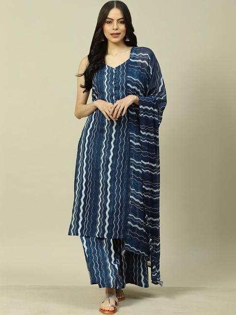 rangriti blue printed kurta palazzo set with dupatta