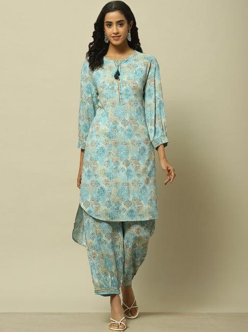 rangriti blue printed kurta salwar set