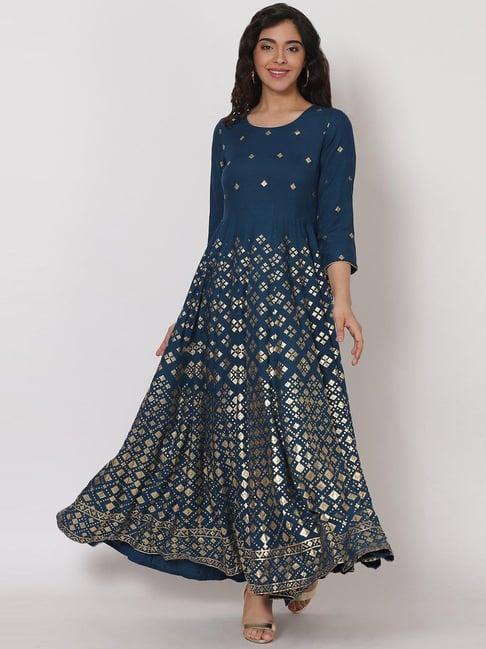 rangriti blue printed maxi dress