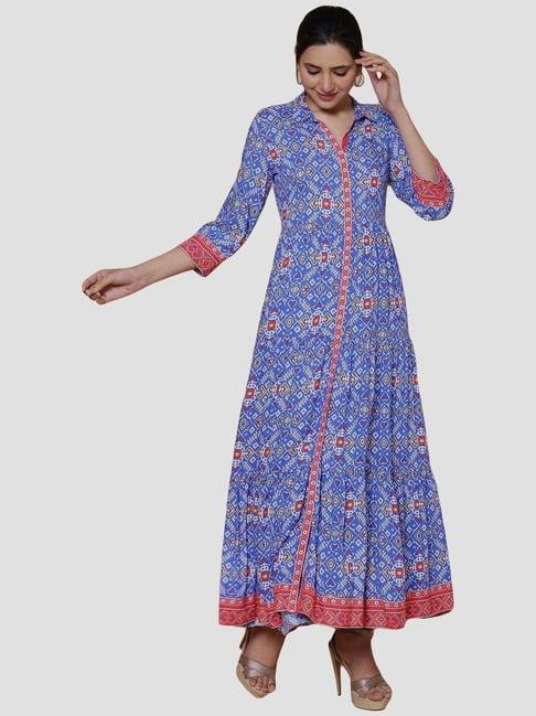 rangriti blue printed maxi dress