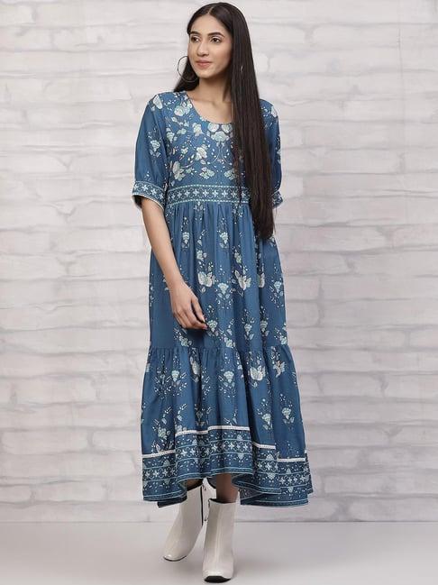 rangriti blue printed maxi dress