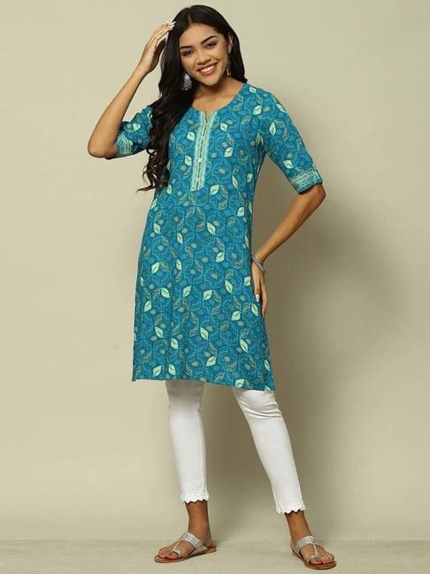 rangriti blue printed straight kurta