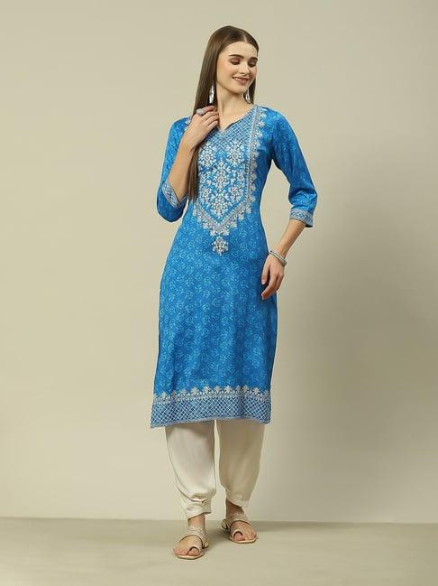 rangriti blue printed straight kurta