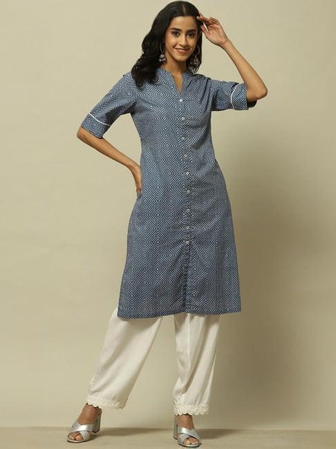 rangriti blue printed straight kurta