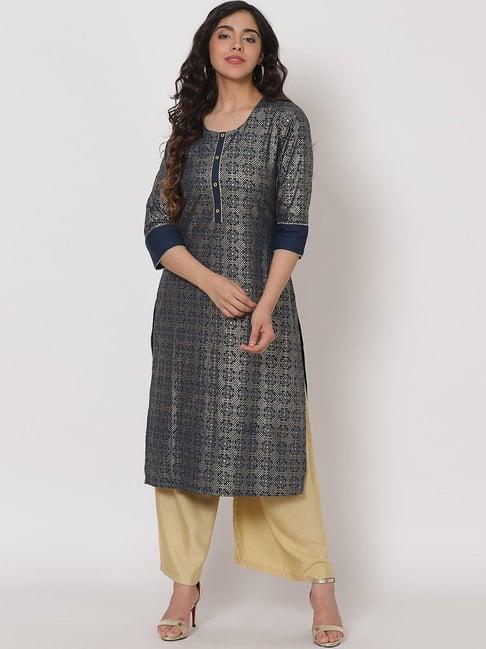 rangriti blue printed straight kurta