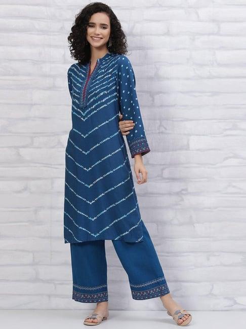 rangriti blue printed straight kurta