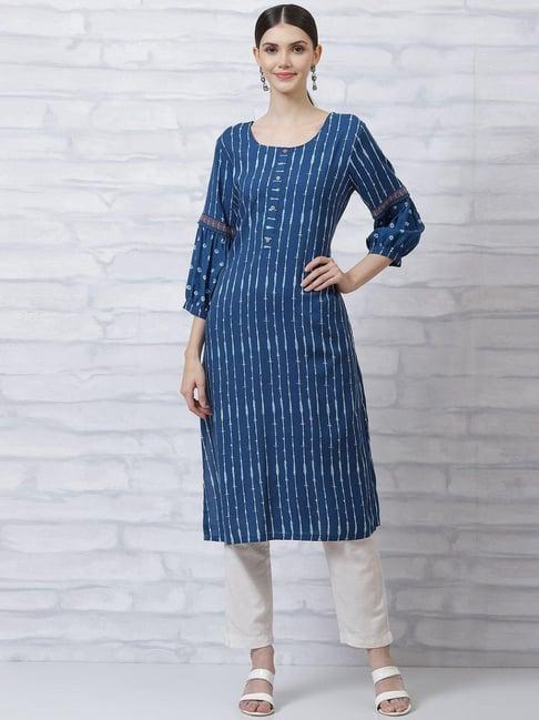 rangriti blue printed straight kurta