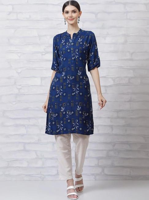 rangriti blue printed straight kurti