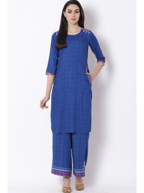 rangriti blue woven pattern straight kurta
