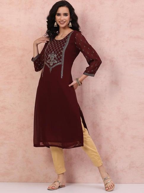 rangriti brown printed straight kurta