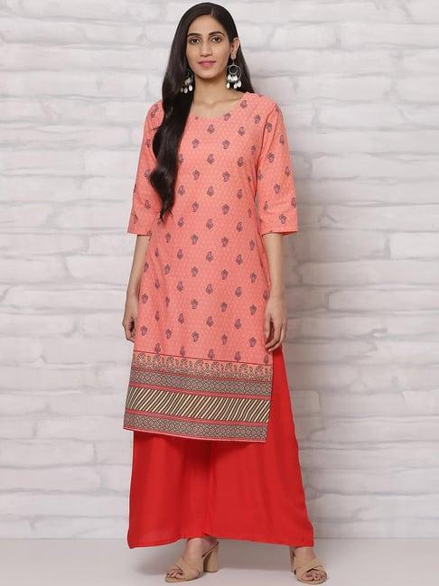 rangriti coral cotton printed straight kurta