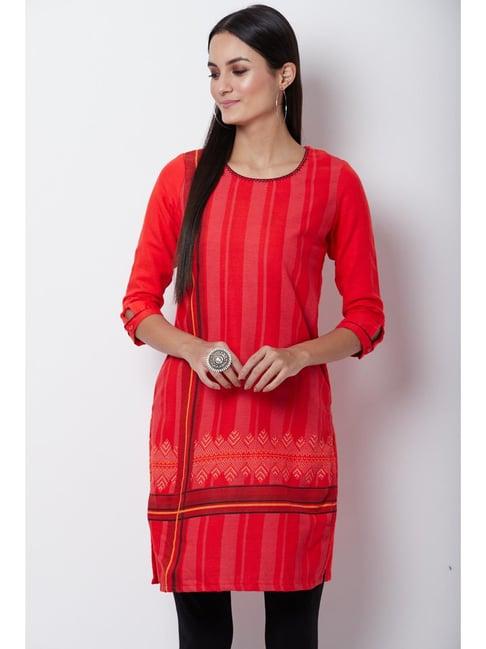 rangriti coral cotton woven pattern straight kurta