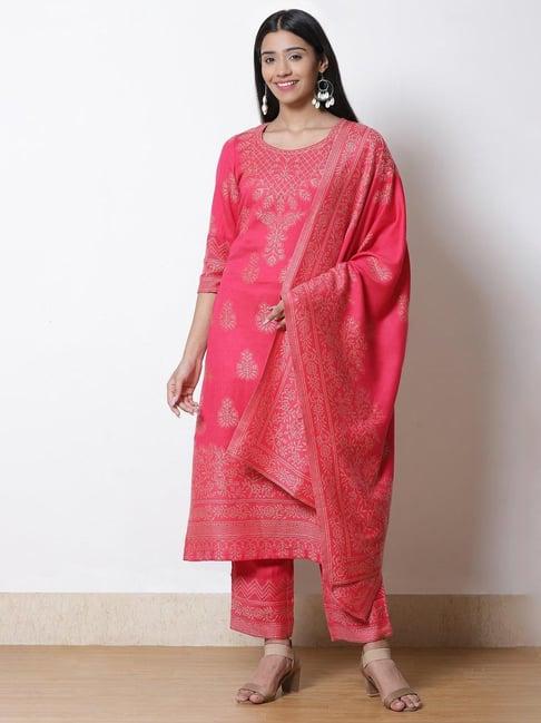 rangriti coral embroidered kurta & bottom set with dupatta