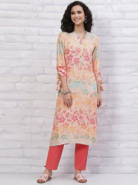 rangriti cream printed straight kurta