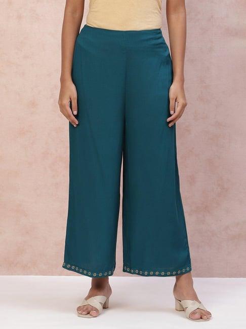 rangriti dark green regular fit palazzos