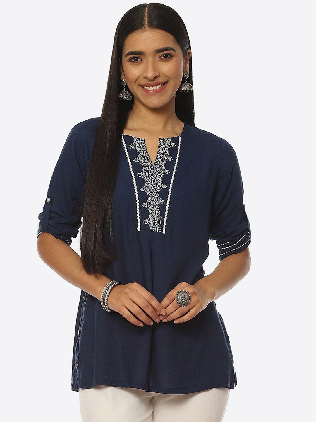 rangriti embroidered roll-up sleeves top