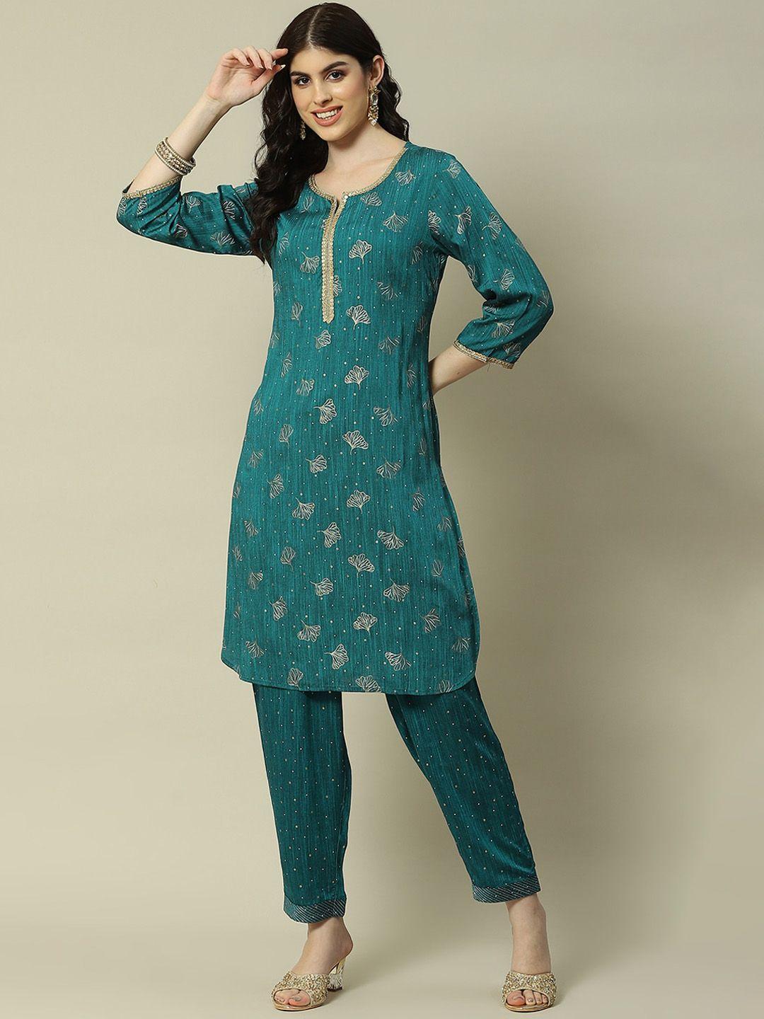 rangriti ethnic motifs printed gotta patti kurta with trousers