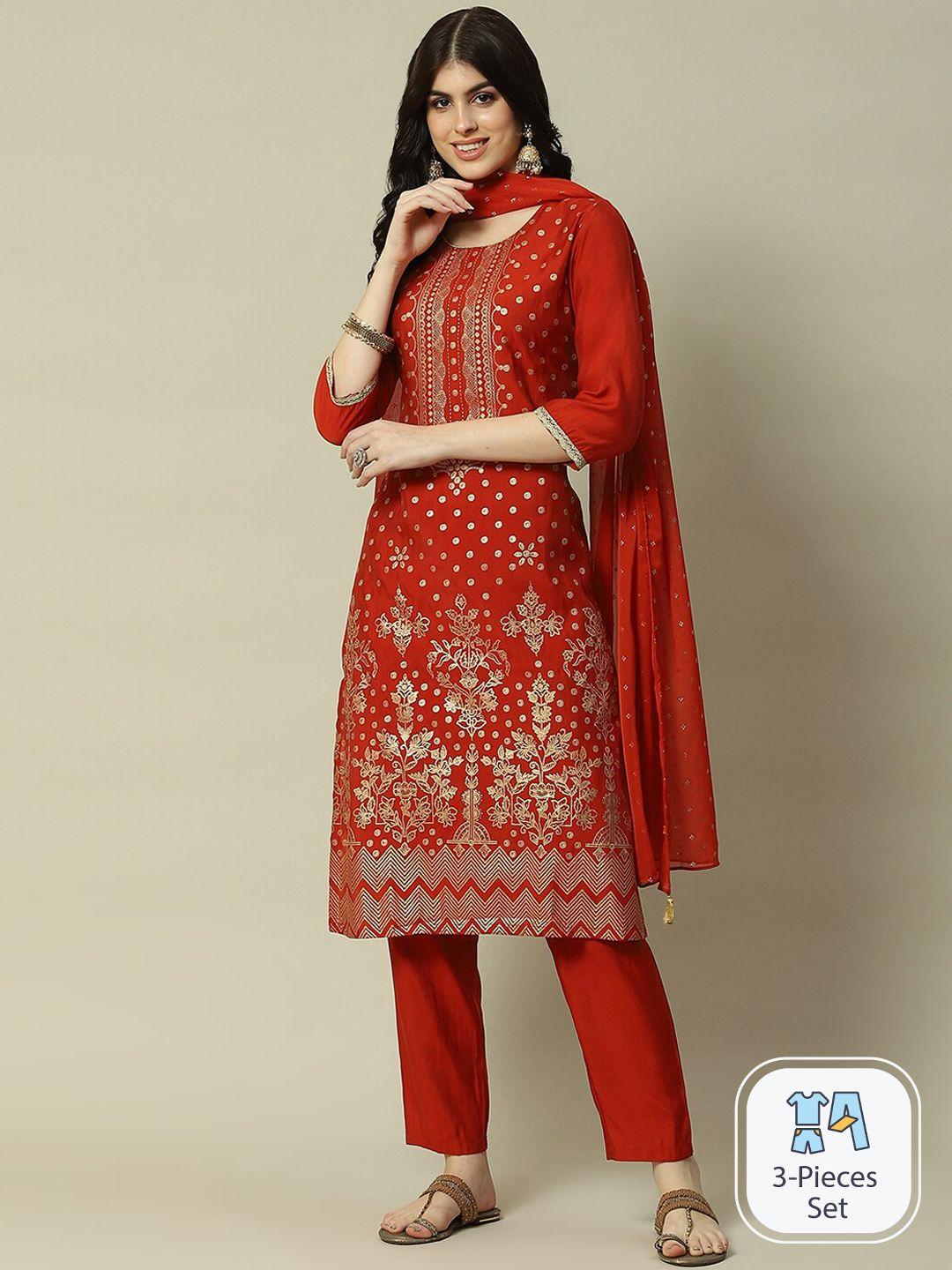 rangriti ethnic motifs printed pure cotton kurta with trousers & with dupatta