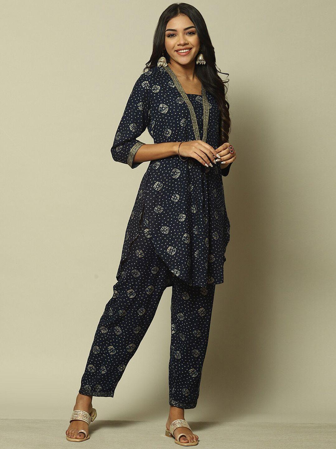 rangriti ethnic motifs printed regular kurti with trousers