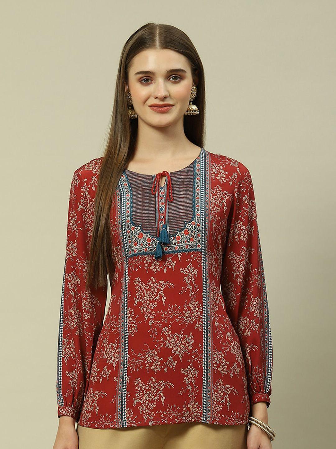 rangriti ethnic motifs printed tie-up neck top