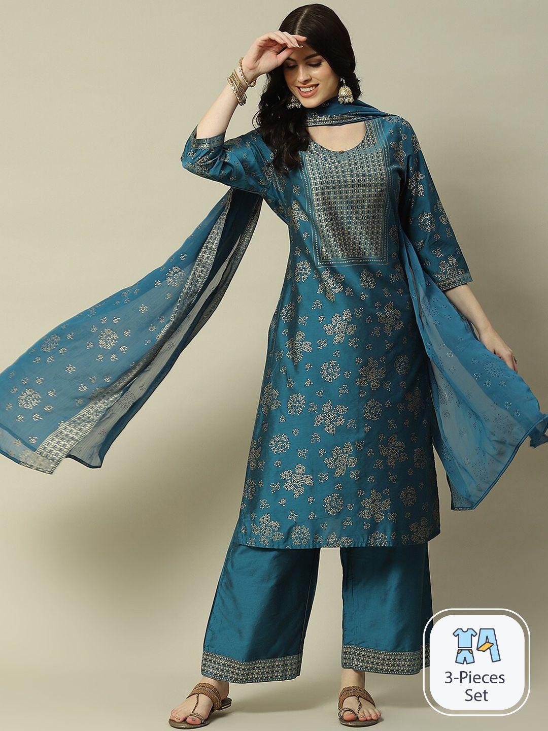 rangriti floral printed kurta with palazzos & dupatta