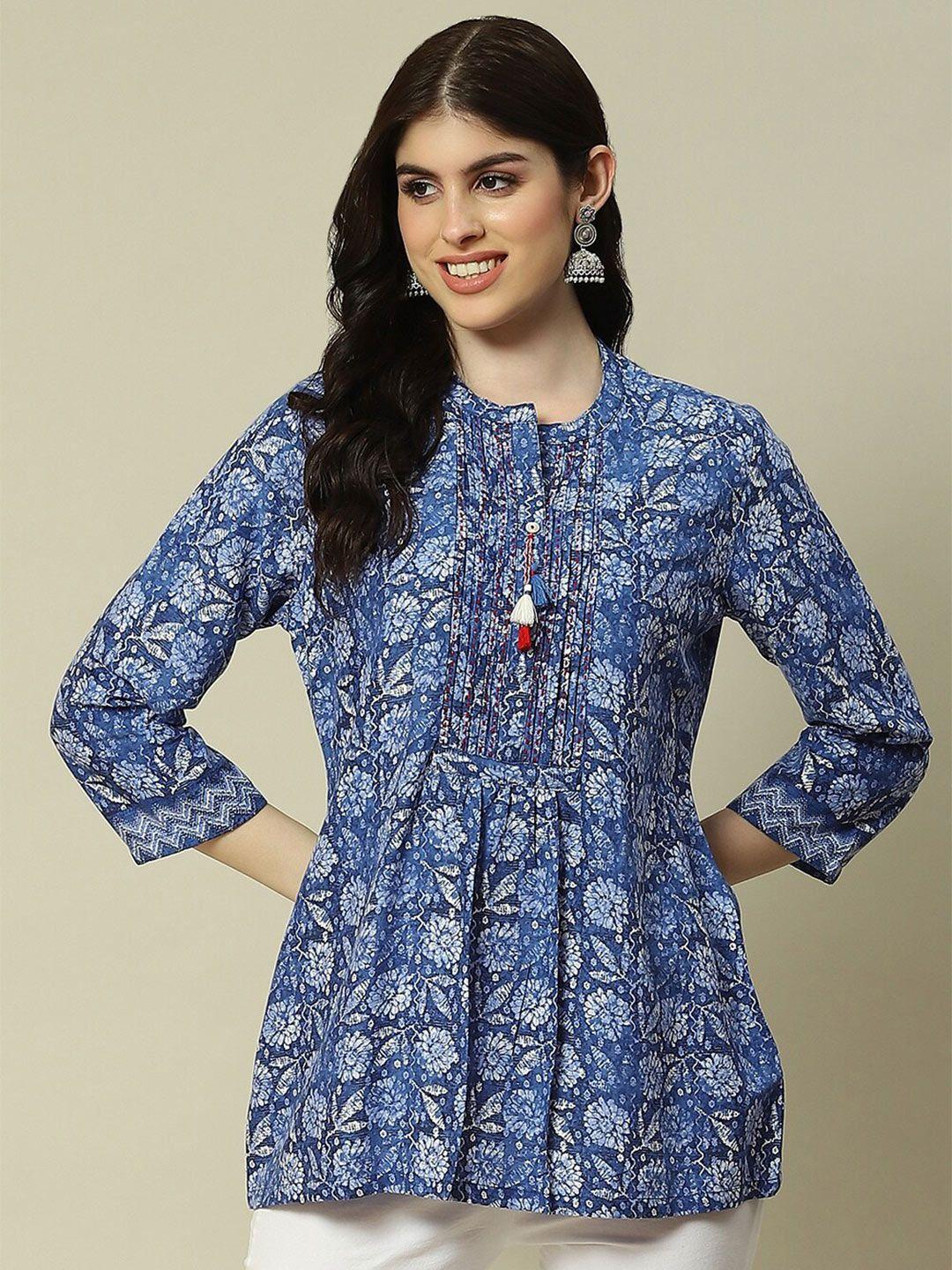 rangriti floral printed mandarin collar top