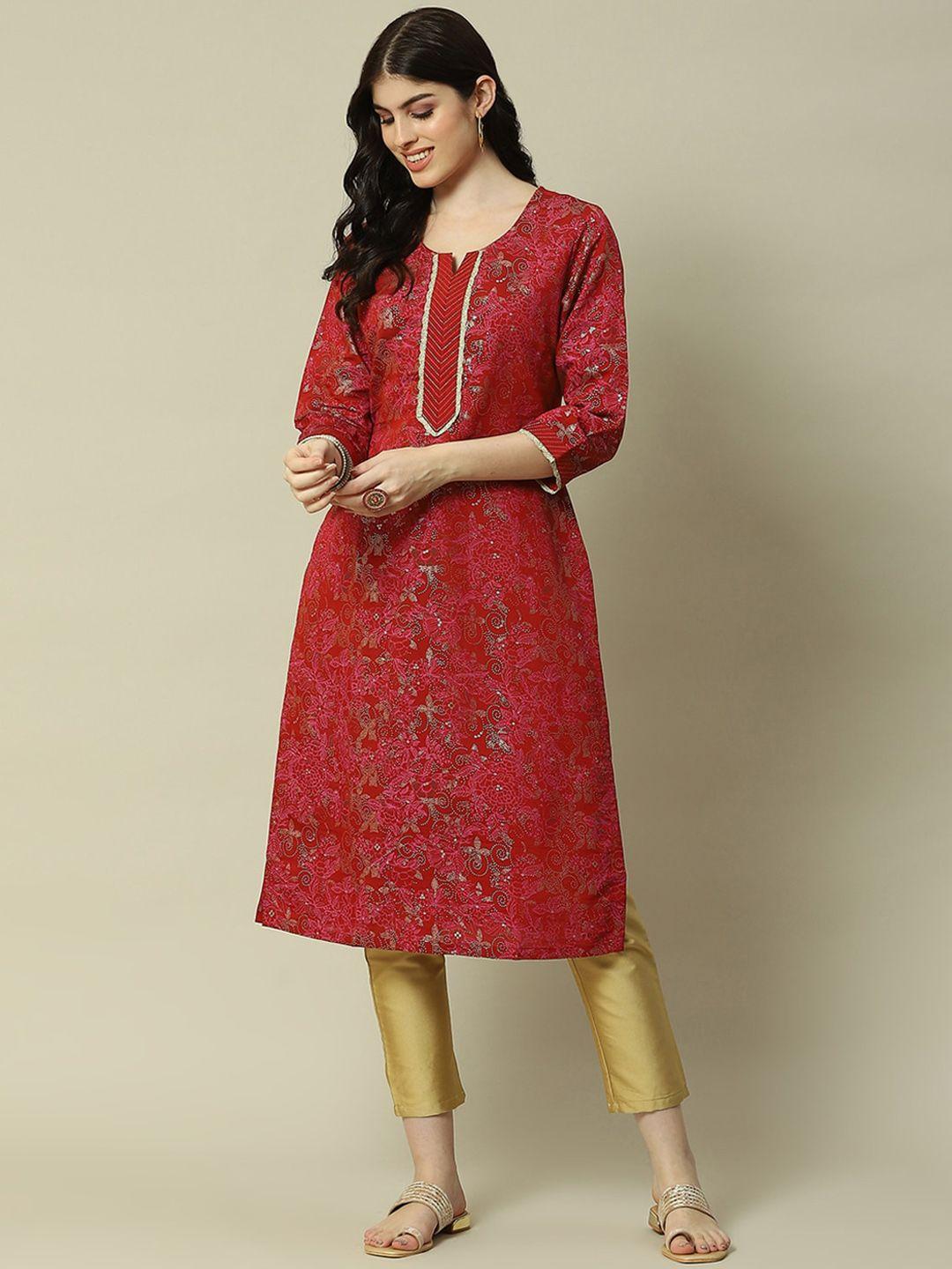 rangriti floral printed notched collar sequinned kurta